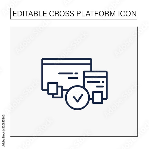 Cross browser compatibility line icon. Synchronizing all data in different devices. Sharing data. Digitalization concept. Isolated vector illustration.Editable stroke