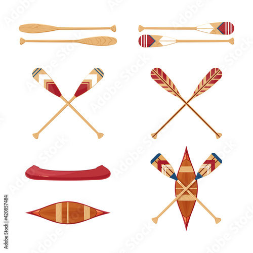 Canoe icon set in flat style, vector