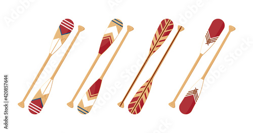 Canoe oars set in flat style, vector