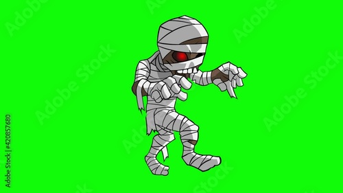 Mummy walk cycle animation. Clip in high resolution with green screen background.