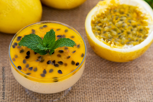 Passion fruit mousse served in bowl