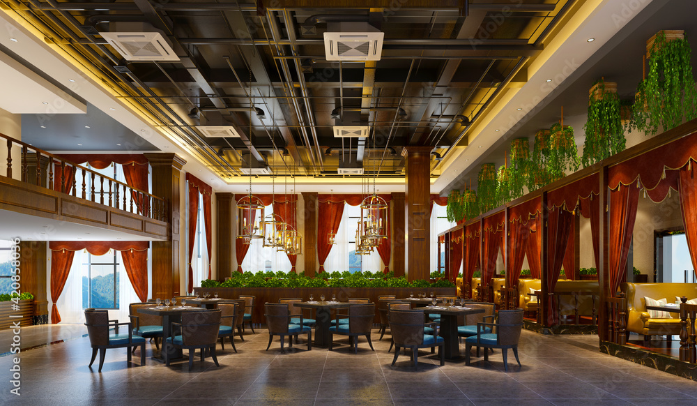 3d render of modern hotel interior lobby