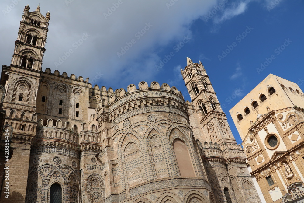 Backside of Cathedral Maria Santissima Assunta in Palermo, Sicily Italy
