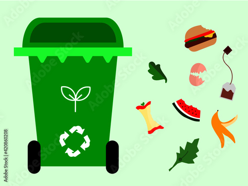 Green trash can, where organic waste is deposited