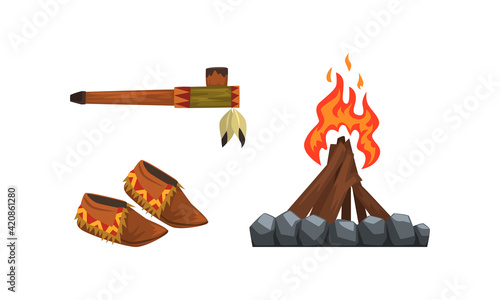 Authentic Items and Tools of Native American Indians Vector Set