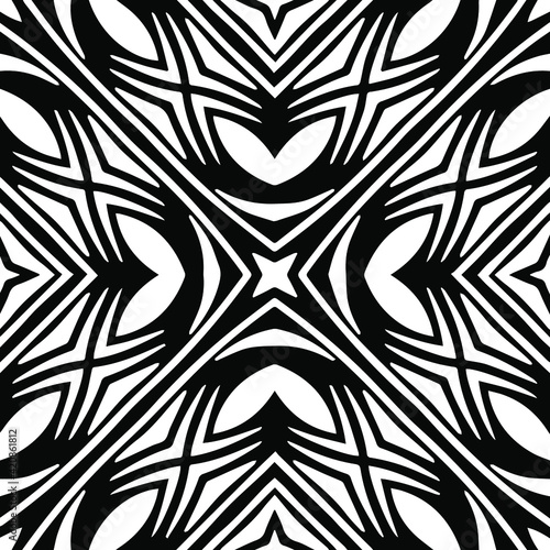 Geometric vector pattern with triangular elements. Seamless abstract ornament for wallpapers and backgrounds. Black and white patterns.