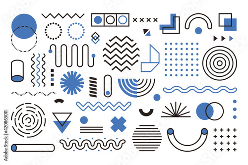 Abstract geometric memphis shapes. Retro texture background. Minimal style shapes, vintage drawn banner in vector