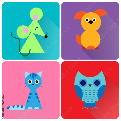 a set of flat animals drawn in the vector
