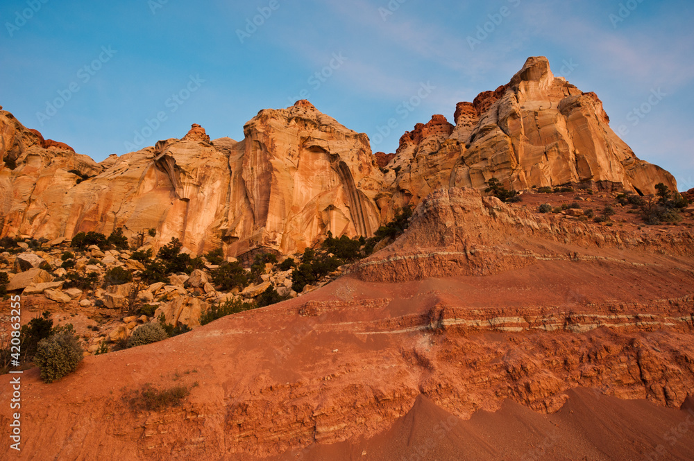 USA, Utah, Grand Staircase Escalante, Morning Sunlight illuminating the Circle Cliffs