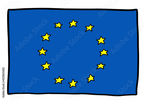 European Union doodle flag EU hand drawn icon. Vector illustration sketch style