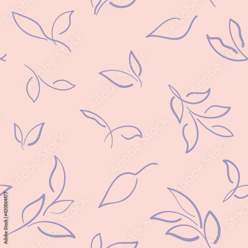 Large purple, lavender leaf branches scattered on a pink - Seamless pattern
