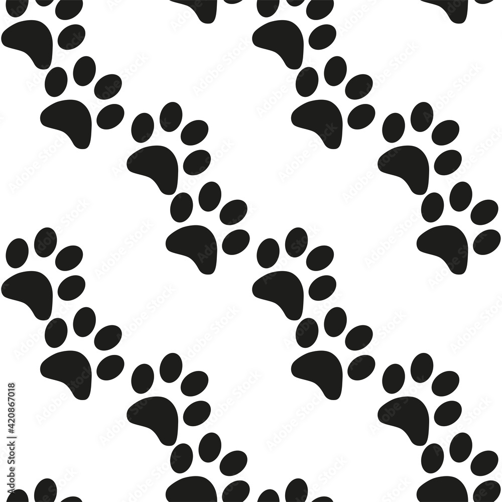 Cartoon paw for wallpaper design. Cartoon Modern design. Seamless fabric texture.