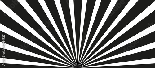 Abstract black and white sunrise background with sun ray. Summer vector illustration for design