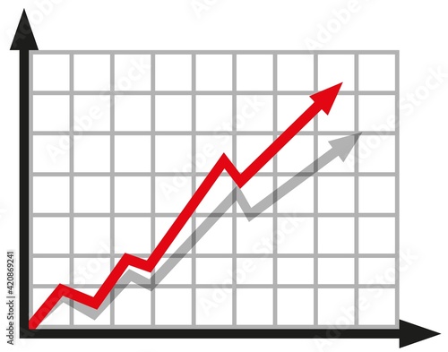 Graph with increase report. Diagram with rise and gain progress. Vector illustration