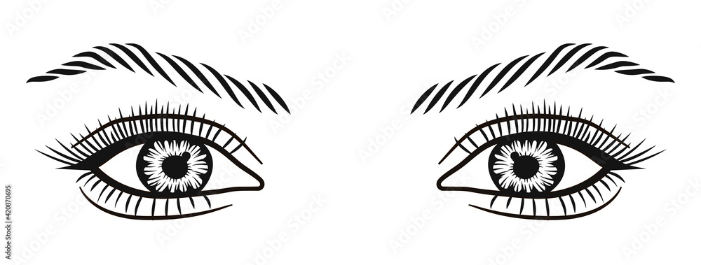Women eyes. Vector illustration, with open eyes with long eyelashes for beauty salon.Eyelash extension logo. Women eyes. Vector illustration, with open eyes with long eyelashes for beauty salon.Eyelash extension logo.