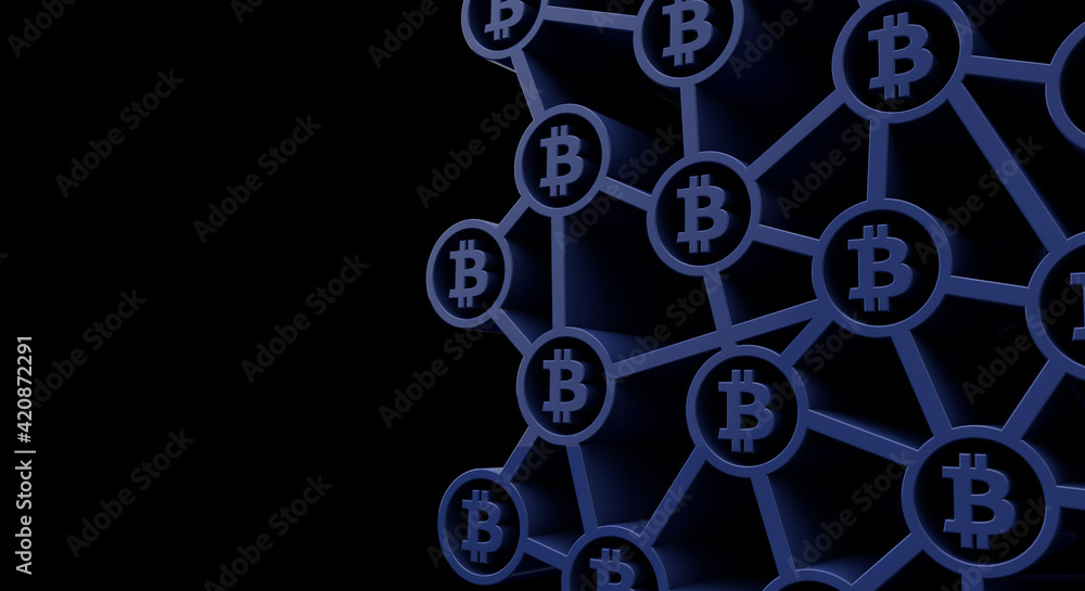 Bitcoin cryptocurrency symbol blockchain technology background. 3D Rendering Bitcoin cryptocurrency symbol blockchain technology background. 3D Rendering