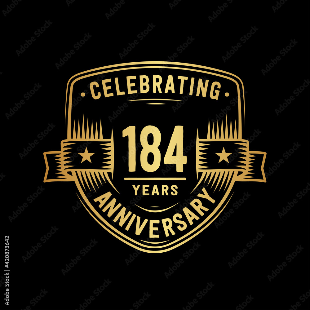 184 years anniversary celebration shield design template. Vector and illustration