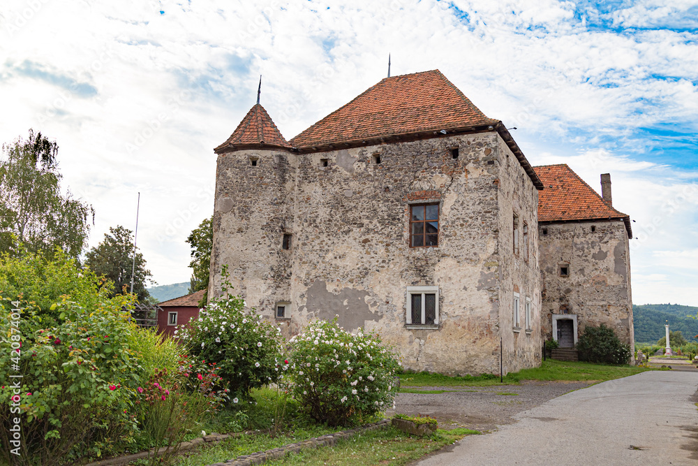  Ancient castle St. Miklos.  Chynadiyevo village, Western Ukraine. Europe