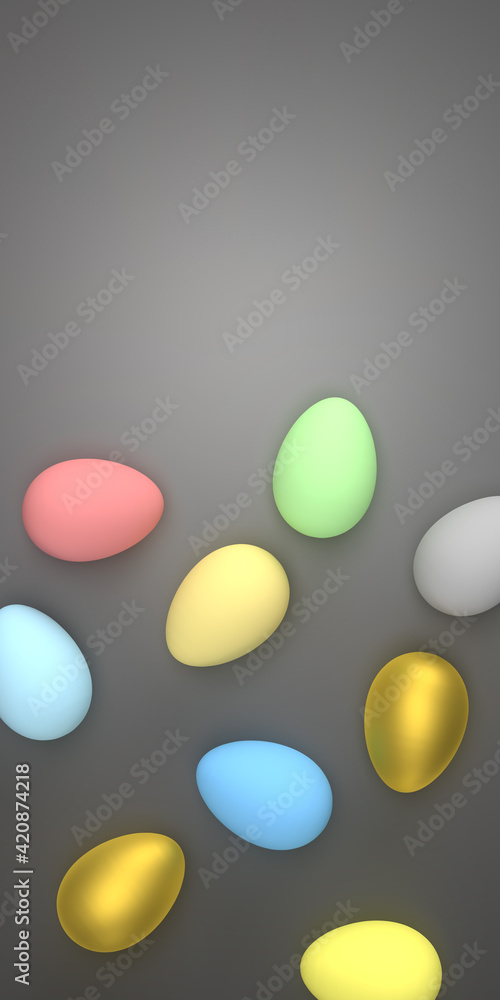3D render Easter and Covid-19 concept: Many decorative eggs with colorful designs lying in distance on grey background with smooth shadow and copy space. Illustrated graphic objects. Stay safe 3D render Easter and Covid-19 concept: Many decorative eggs with colorful designs lying in distance on grey background with smooth shadow and copy space. Illustrated graphic objects. Stay safe