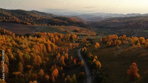 Altai mountains in autumn. Cherginsky ridge. Surroundings of Belokurikha resort. Aerial view.