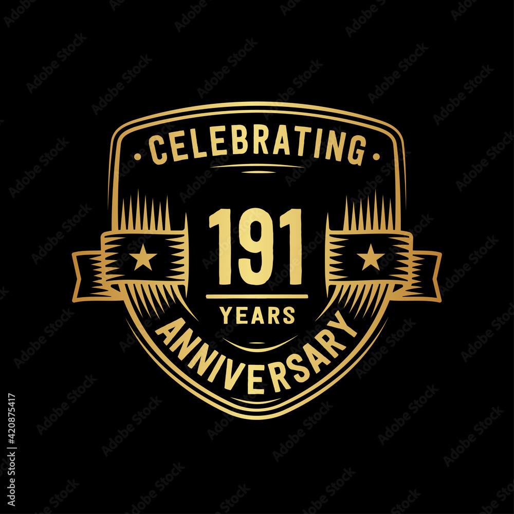 191 years anniversary celebration shield design template. Vector and illustration