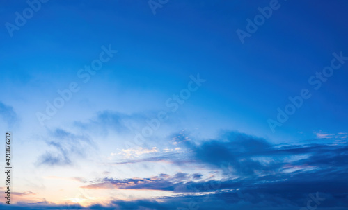 sunrise on blue sky. Blue sky with some clouds
