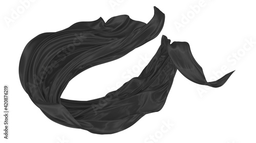 Beautiful flowing fabric of black wavy silk or satin. 3d rendering image.