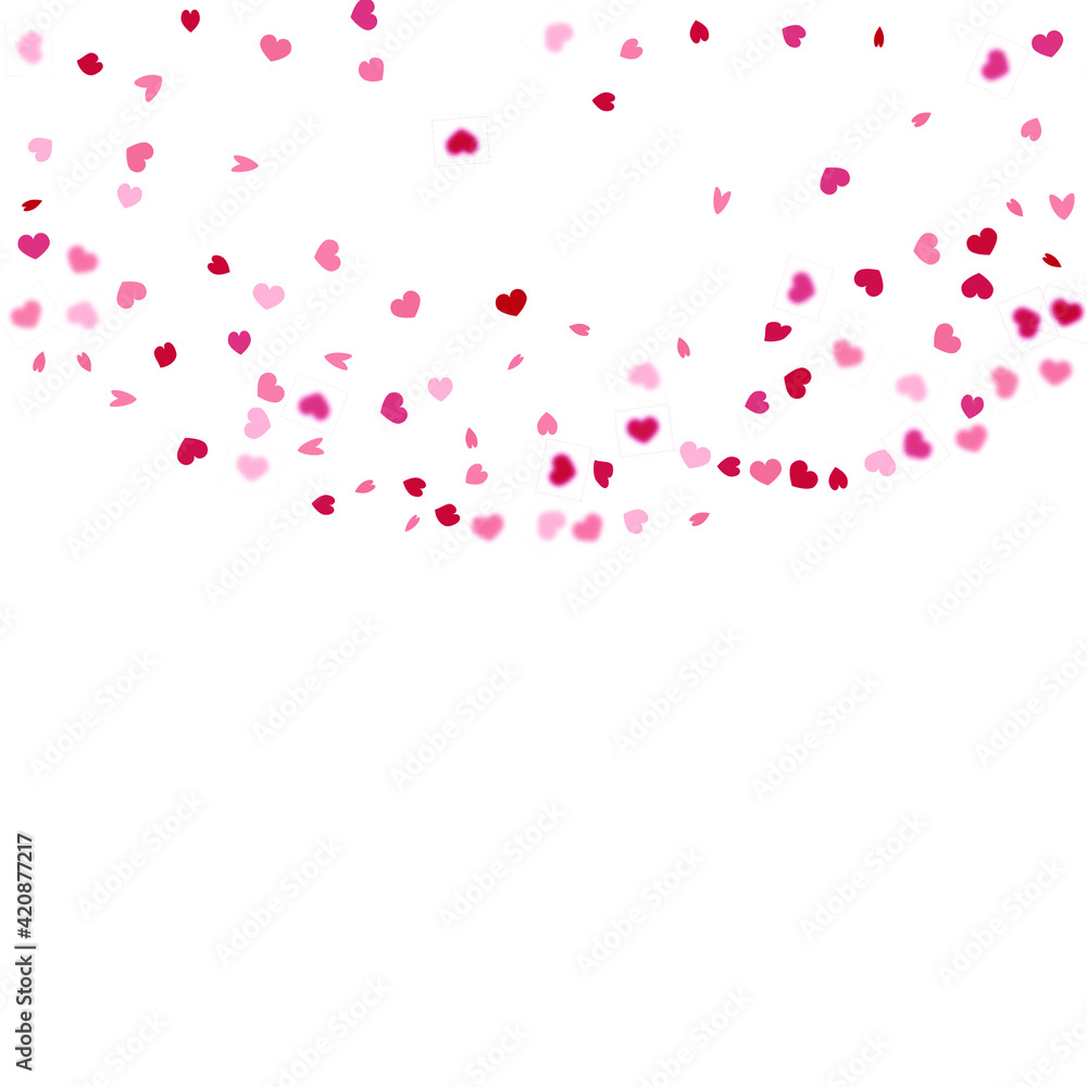 Heart Background. 8 March Banner with Flat Heart. Red Pink St Valentine Day Card with Classical Hearts. Empty Vintage Confetti Template.  Exploding Like Sign. Vector Template for Mother's Day Card.