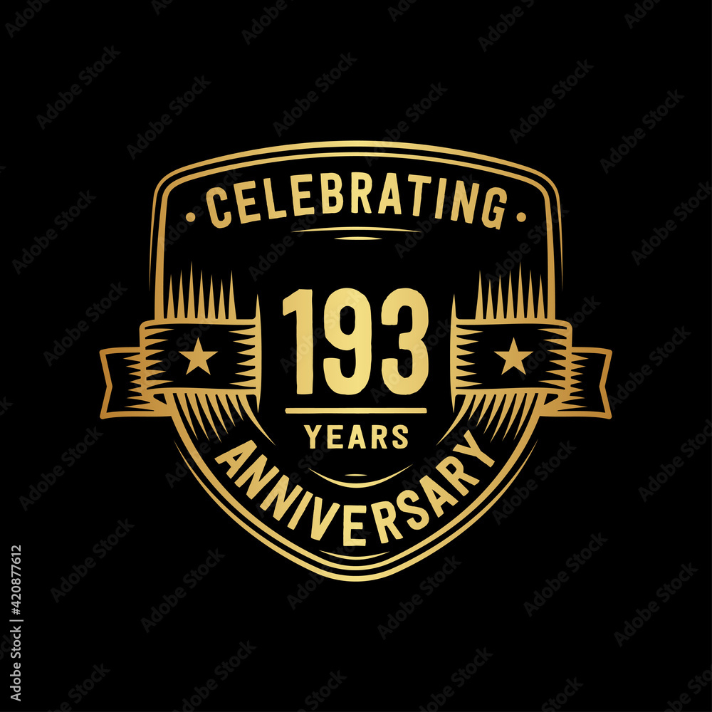 193 years anniversary celebration shield design template. Vector and illustration