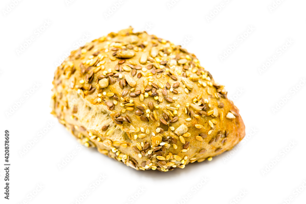 Rye roll with grains isolated on white background Rye roll with grains isolated on white background