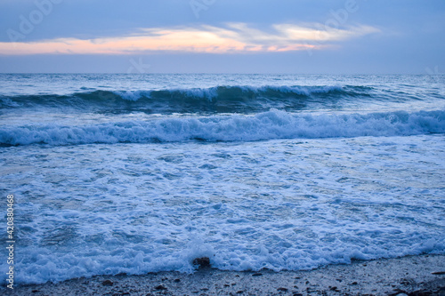 beautiful sunset on the sea.wave