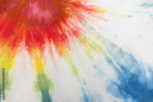 Wallpaper Mural Pastel tie dye, a handmade pattern on a cotton t-shirt. Close-up, top view. DIY concept, handicrafts, original everyday clothes, fabric dyeing techniques. Flat lay, horizontal. Abstract background Torontodigital.ca