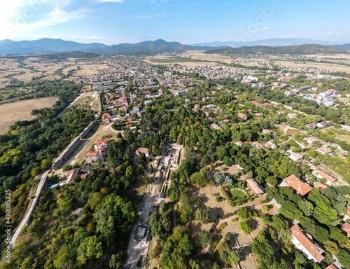 Aerial panorama of town of Hisarya, Bulgaria