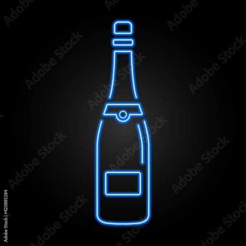Champagne bottle neon sign, modern glowing banner design, colorful modern design trends on black background. Vector illustration.