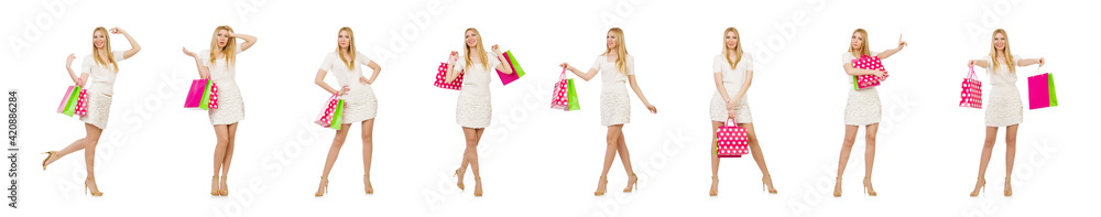 Woman with shopping bags isolated on white Woman with shopping bags isolated on white