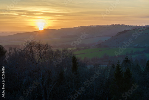 scenic Westerly view with a golden sunset across the Pewsey Vale valley