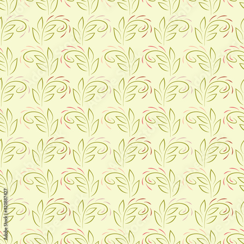 Vintage floral background. Leaves. Floral seamless pattern. Yellow background. 