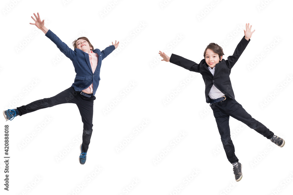 Two young joys jumping, isolated on white background Two young joys jumping, isolated on white background
