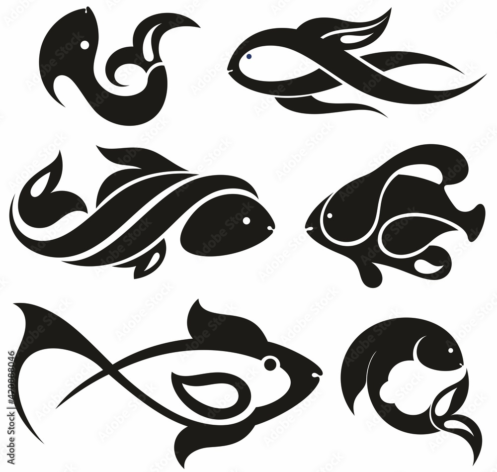Fish icons. Marine life. Vector illustration. Logo fishes.
Fish icons. Marine life. Vector illustration. Logo fishes.