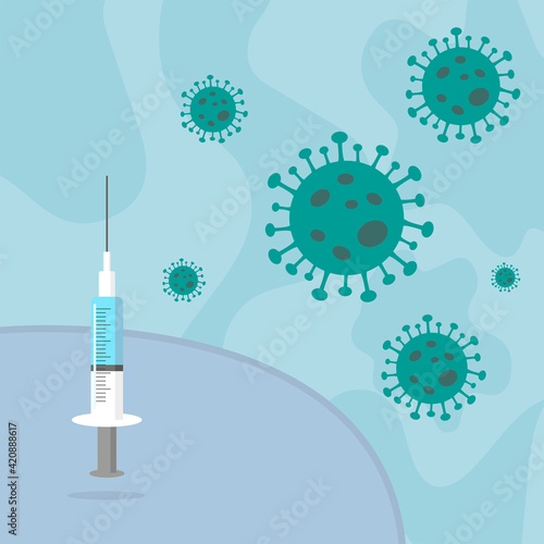 Vaccination concept design, protecting from covid-19. Vector flat illustration.