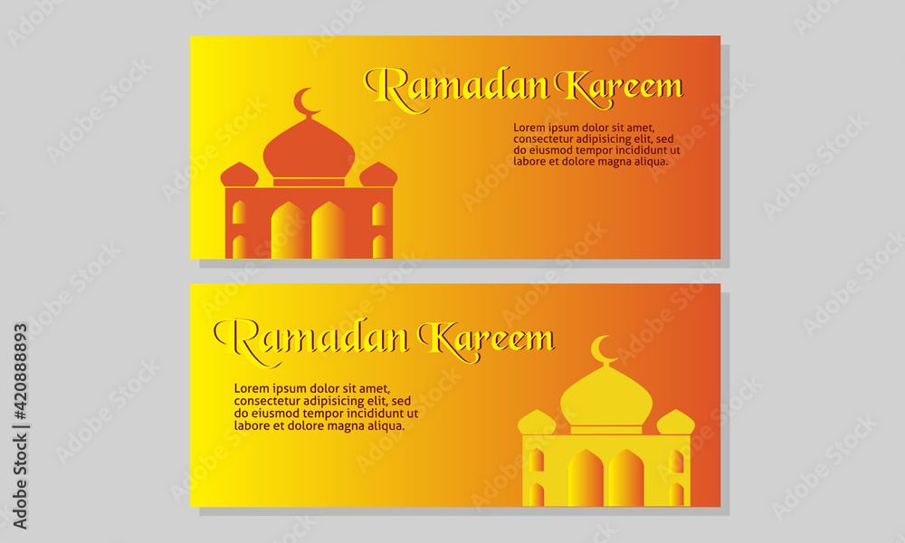 Ramadan Kareem banner with mosque elements. Islamic horizontal banner templates. design in yellow and orange. vector illustration