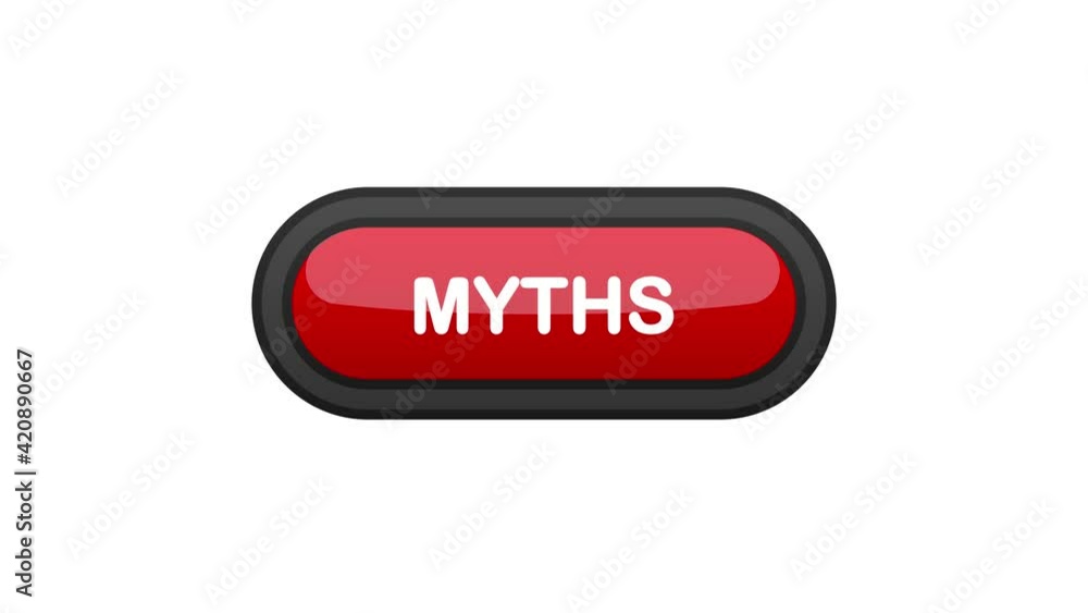 Myths red realistic 3D button isolated on white background. Mouse clicked. Motion graphic. Myths red realistic 3D button isolated on white background. Mouse clicked. Motion graphic.