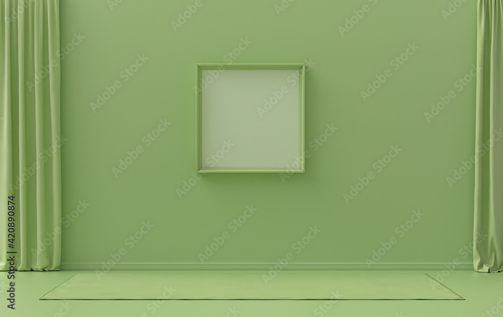 Single Frame Gallery Wall in light green color monochrome flat room without furniture and empty, 3d Rendering Single Frame Gallery Wall in light green color monochrome flat room without furniture and empty, 3d Rendering