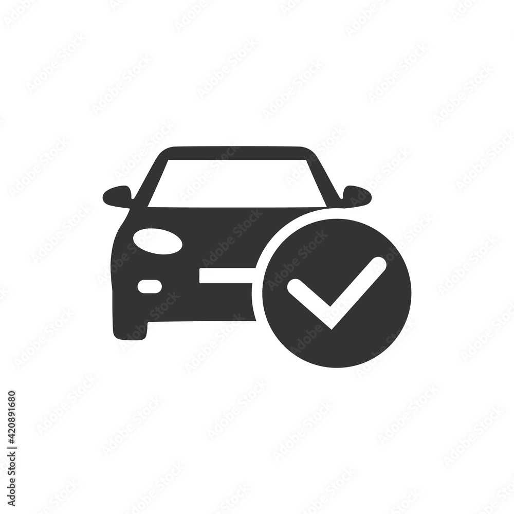 Сar with check mark flat icon vector