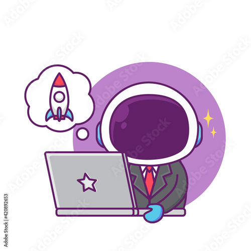 cute business astronaut with laptop