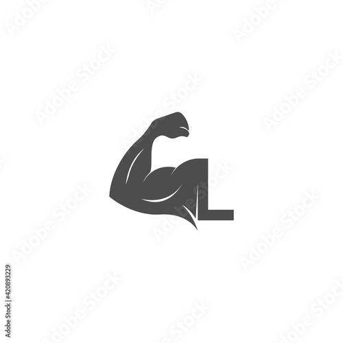 Letter L logo icon with muscle arm design vector
