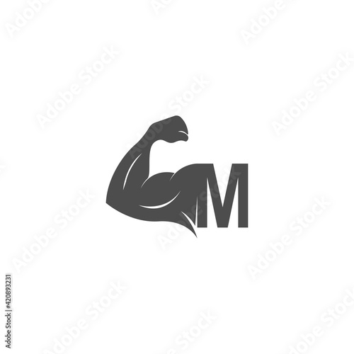 Letter M logo icon with muscle arm design vector