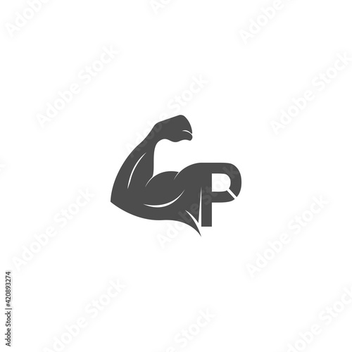 Letter P logo icon with muscle arm design vector