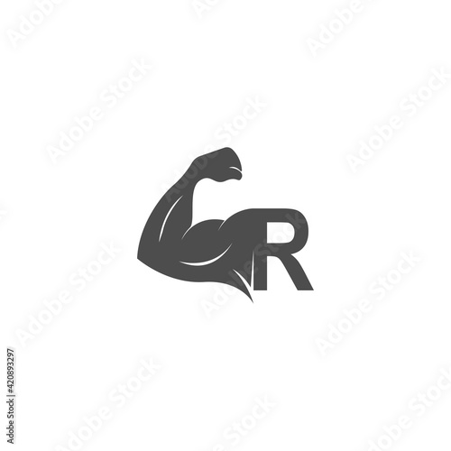 Letter R logo icon with muscle arm design vector