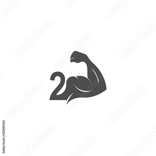 Number 2 logo icon with muscle arm design vector